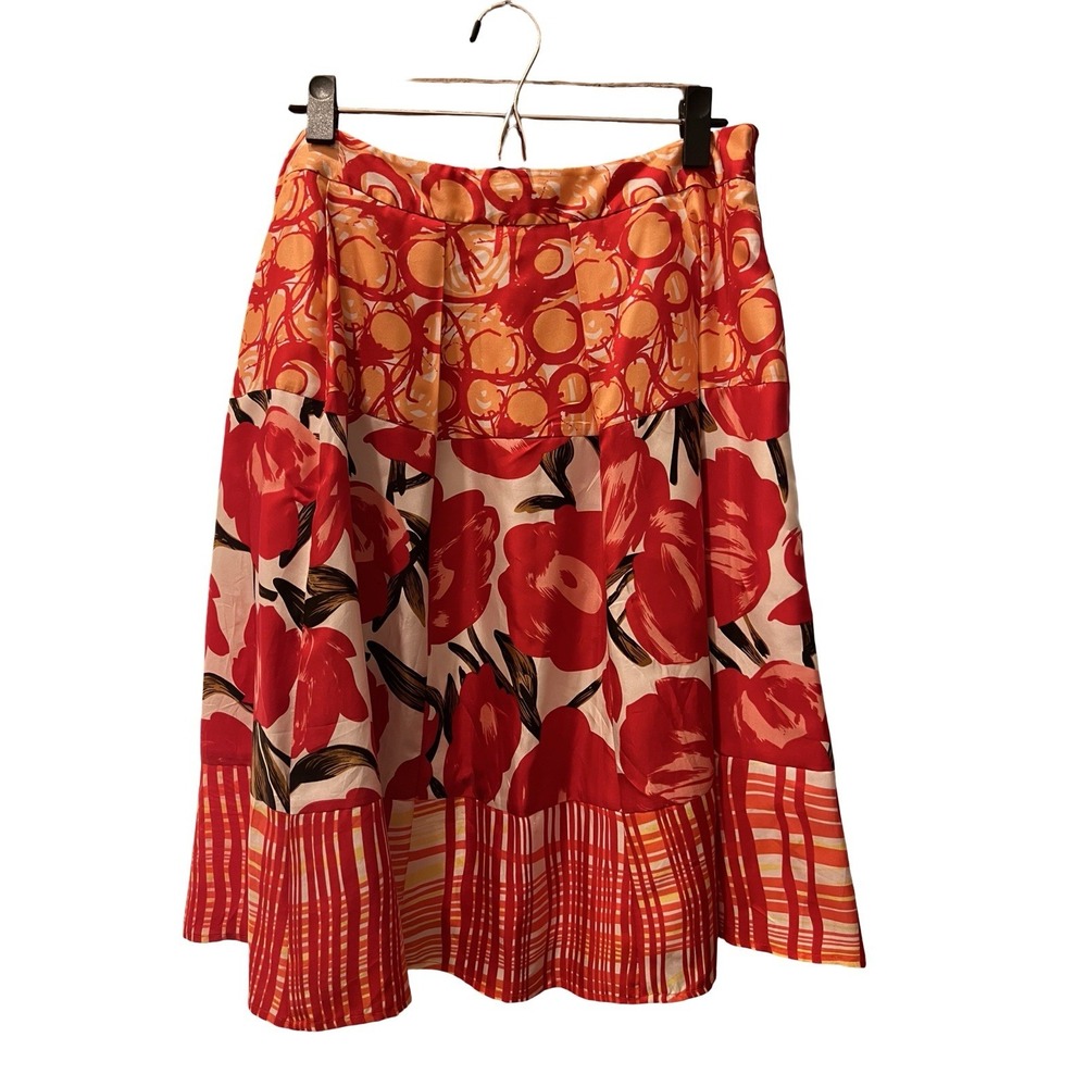 Peter Nygard 100% Silk Layered Full Circle Skirt Red Orange Size 10